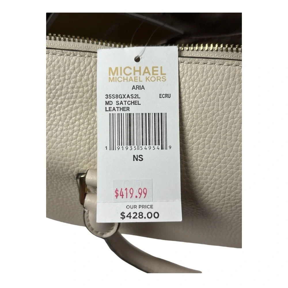 NWT Michael Kors Aria Medium Satchel Ecru Cream Pebbled Leather Purse Handbag - Picture 8 of 10